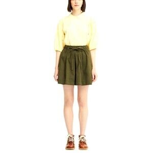 J W Anderson X Uniqlo Women Sz S Cotton Shorts Canvas Green Tuck Paper Bag R4